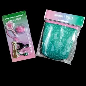 *WICKED*Dunkin' Green Cup Sleeve and Pink Straw Buddy (2)Set 😁